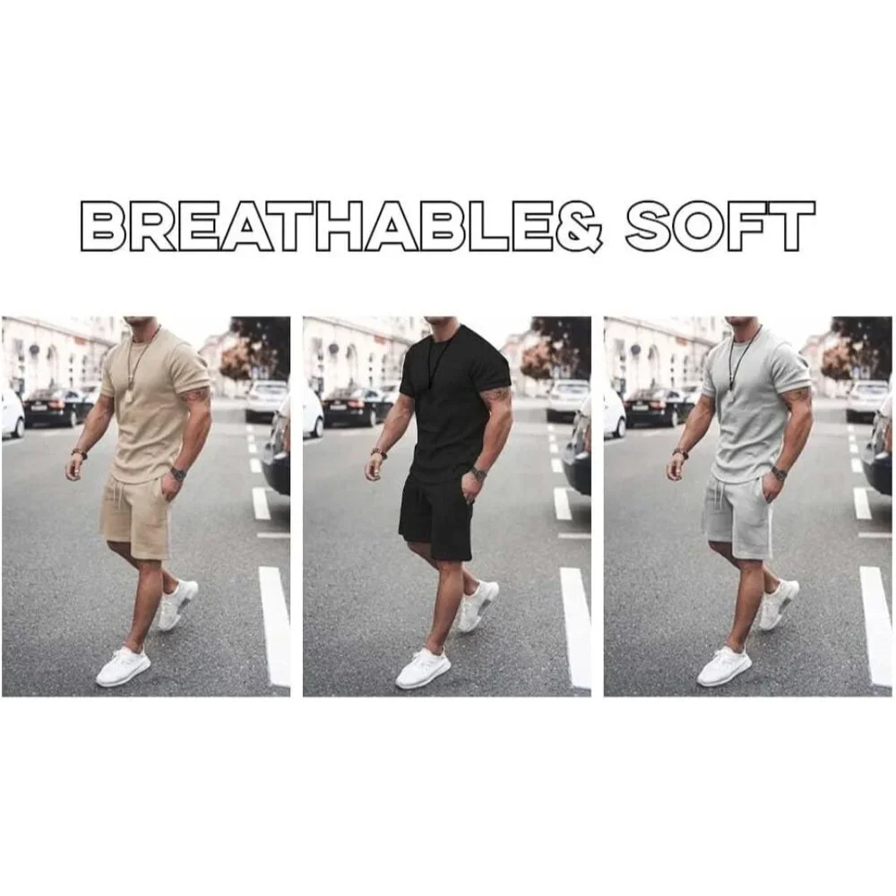 Men's Shirt and Shorts Set 2 Piece Outfits Fashion Summer Tracksuits Casual Spor